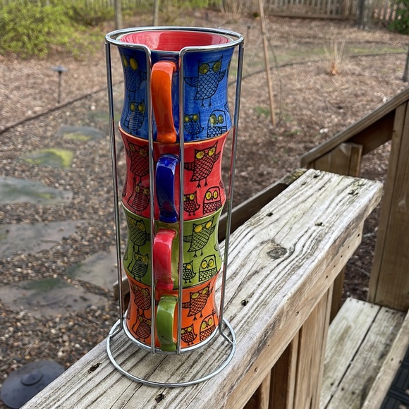 Pier 1 Imports stacking colorful owl mug set - Picture 2 of 4